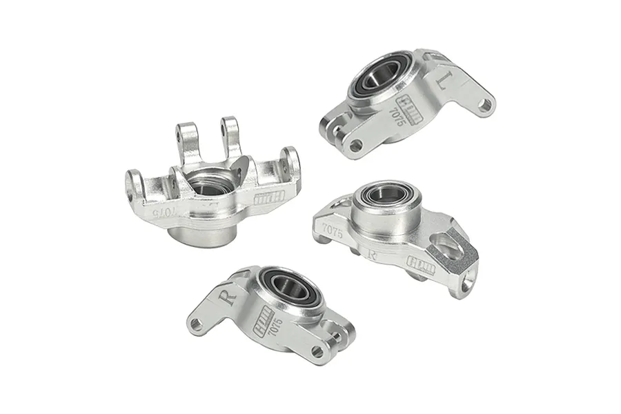 GPM Silver Aluminium Steering &amp;amp; Rear Hubs 4Pcs w/ Larger Bearings image 89688
