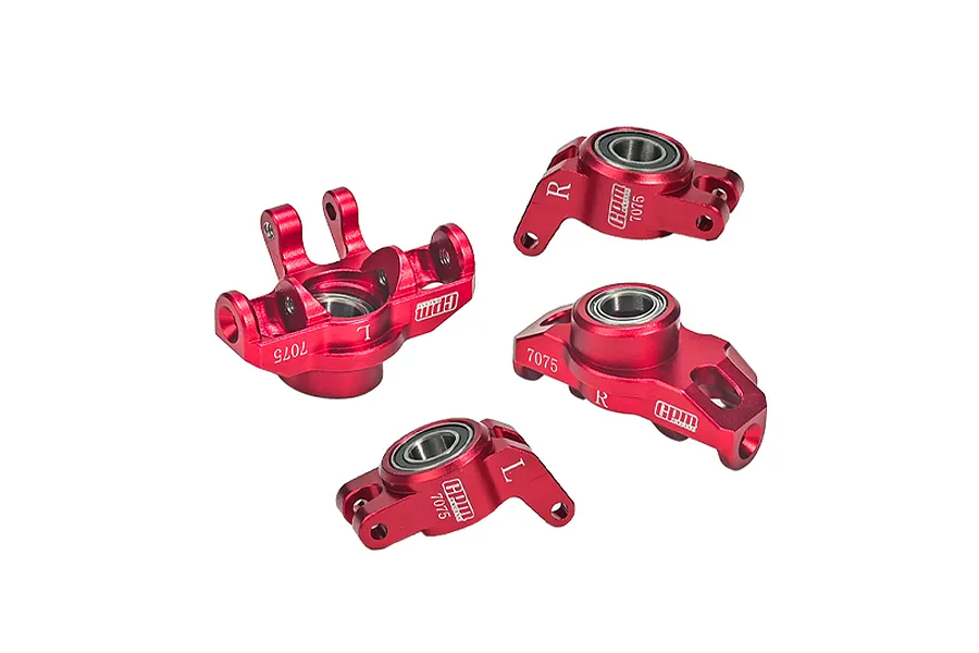 GPM Red Aluminium Steering &amp;amp; Rear Hubs 4Pcs w/ Larger Bearings image 89689