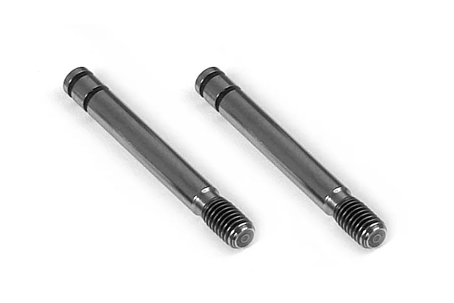 Two XRAY hardened aluminium shock shafts for RC cars, shown side-by-side against a plain white background.