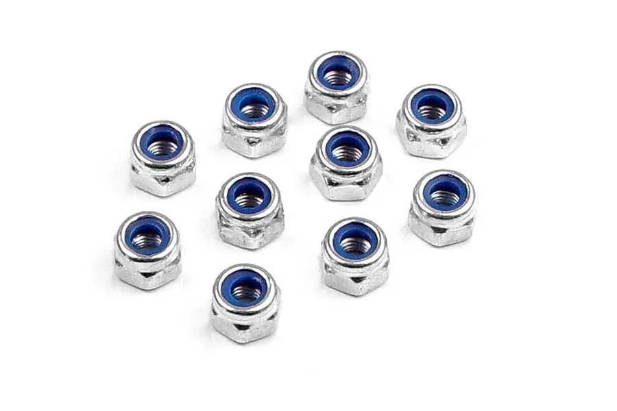 XRAY Silver Aluminium 3mm Flanged Serrated Nyloc Nuts 10Pcs image 90037