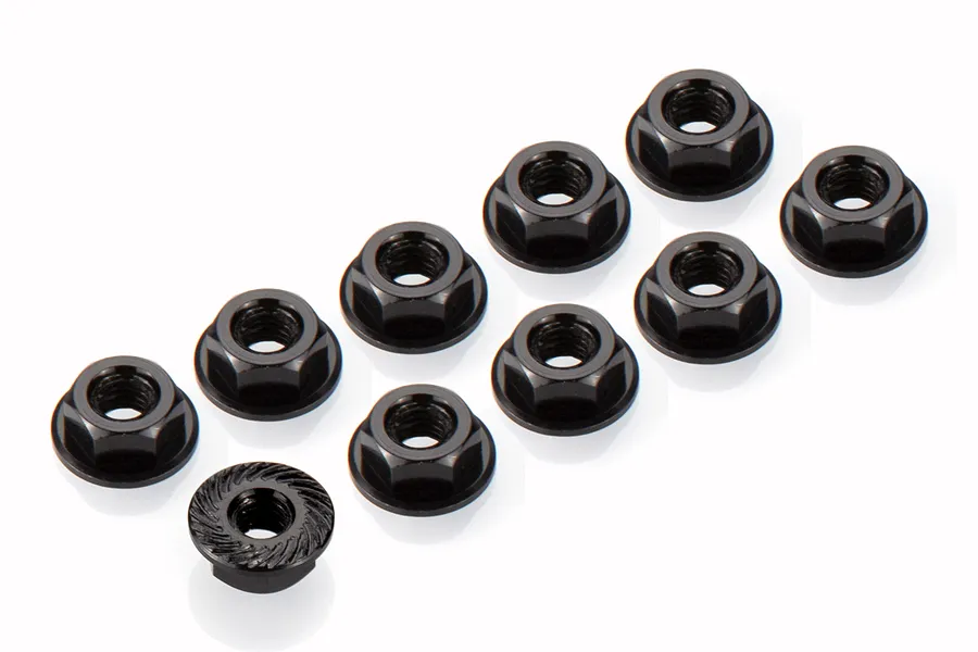 XRAY Black Aluminium 4mm Flanged Serrated Nuts 10Pcs image 90039