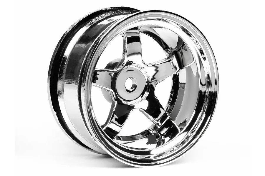 A single chrome-finished Work Meister S1 style RC car wheel rim shown at an angle against a white background.
