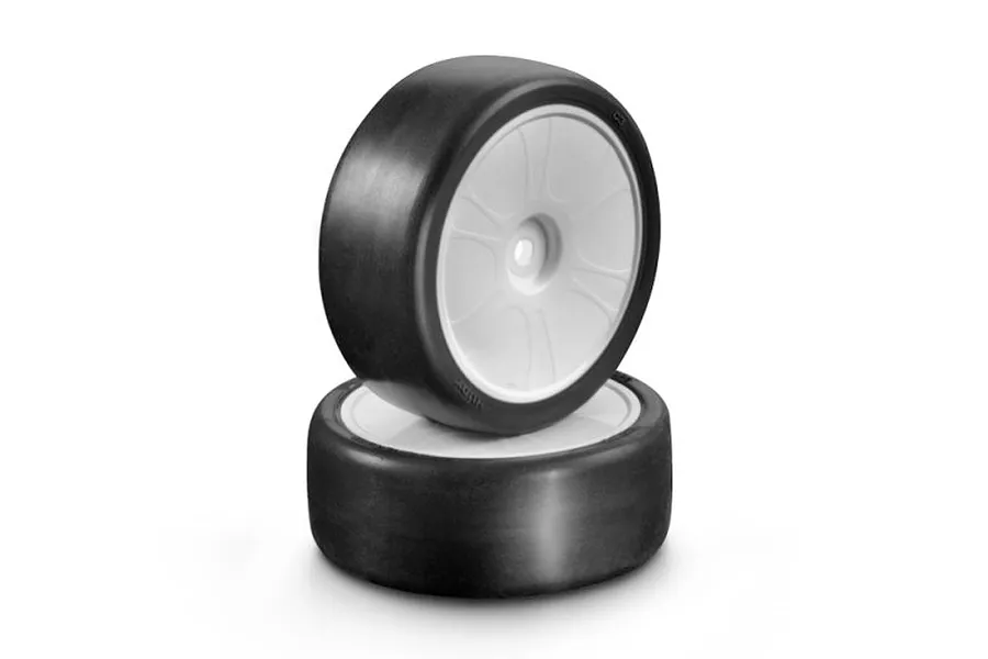 Hudy 1/10 C3-28 Touring Carpet Tyres on White Dish Rims - Glued Wheels 4Pcs image 90235