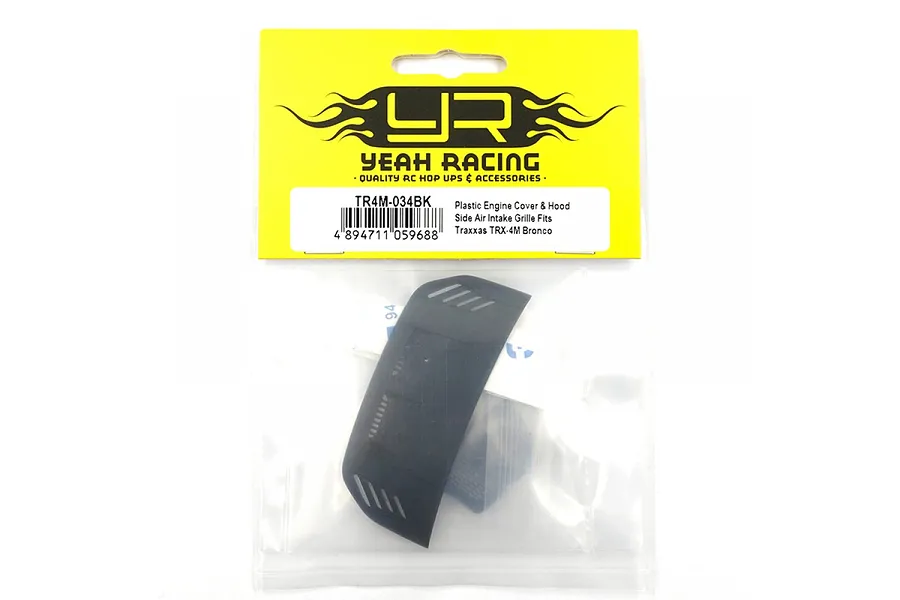 Yeah Racing TR4M-034BK plastic engine cover and hood side air intake grille for Traxxas TRX-4M Bronco in original retail packaging.