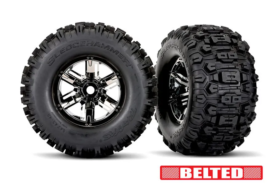 Traxxas 1/5 Sledgehammer Belted Tyres On Black Chrome Rims - 2Pcs image 90364