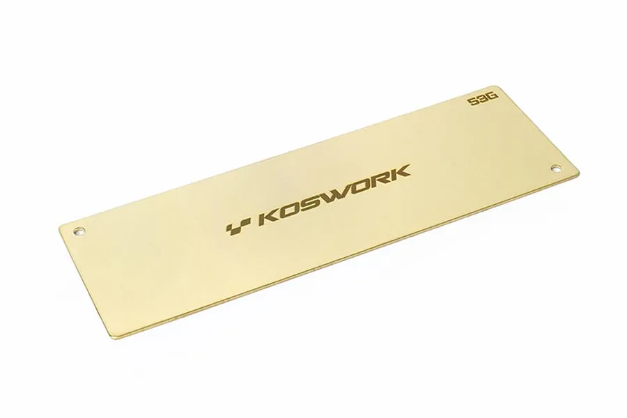 A rectangular Koswork brass weight plate for RC cars, featuring the Koswork logo and 53G weight marking engraved on the surface.