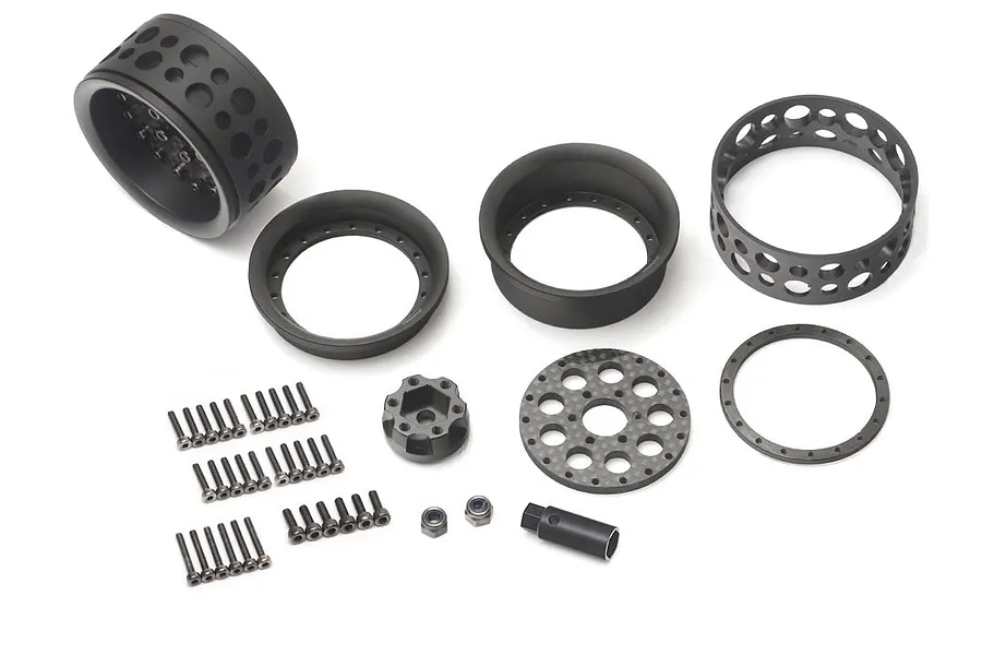 Boom Racing 1.9&amp;quot; Black/Carbon Fibre ProBuild Ultra Performance CR6 Adjustable Offset Beadlock Rims 2Pcs image 90772