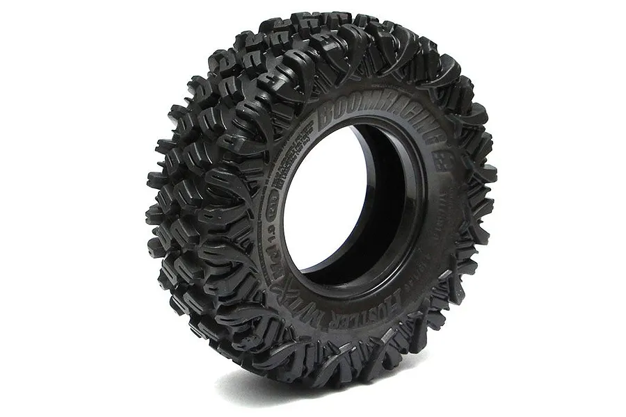A single Boom Racing 1.9 inch Hustler XTreme crawler tyre with aggressive tread pattern on a white background.