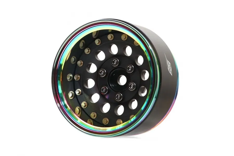 Boom Racing 1.9&amp;quot; Neo Chrome/Matte Black Aluminium ProBuild R12 Adjustable Offset Beadlock Rims 2Pcs image 90798