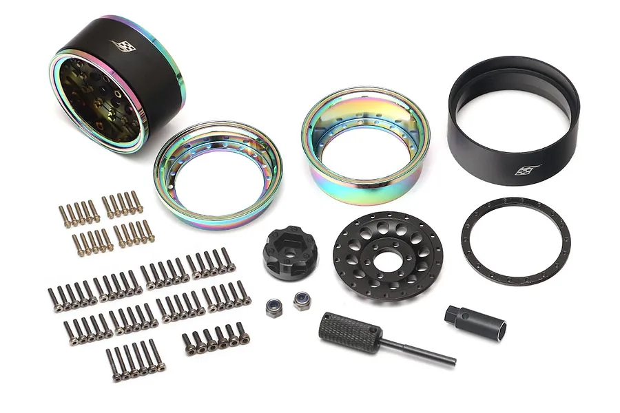 Boom Racing 1.9&amp;quot; Neo Chrome/Matte Black Aluminium ProBuild R12 Adjustable Offset Beadlock Rims 2Pcs image 90799