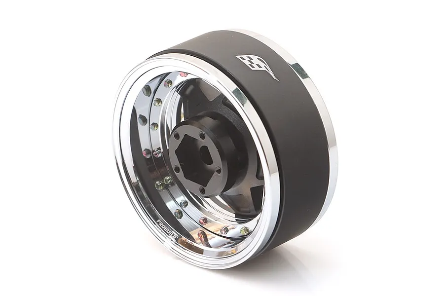 Boom Racing 1.9&amp;quot; Chrome/Matte Black Aluminium ProBuild Narrow RTS Adjustable Offset Beadlock Rims 2Pcs image 90802