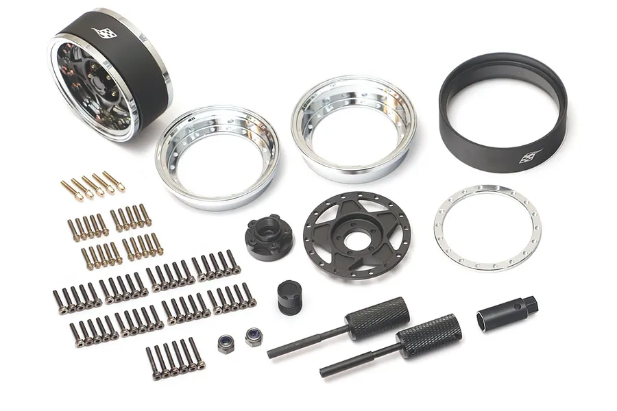 Boom Racing 1.9&amp;quot; Chrome/Matte Black Aluminium ProBuild Narrow RTS Adjustable Offset Beadlock Rims 2Pcs image 90803