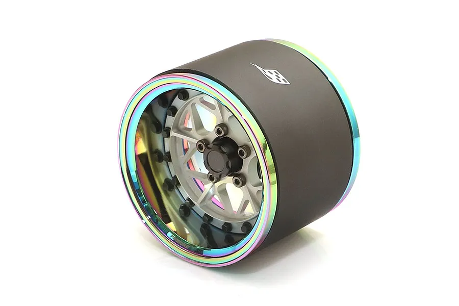 Boom Racing 1.9&amp;quot; Neo Chrome/Flat Silver Aluminium ProBuild Extra Wide LGB Adjustable Offset Beadlock Rims 2Pcs image 90804