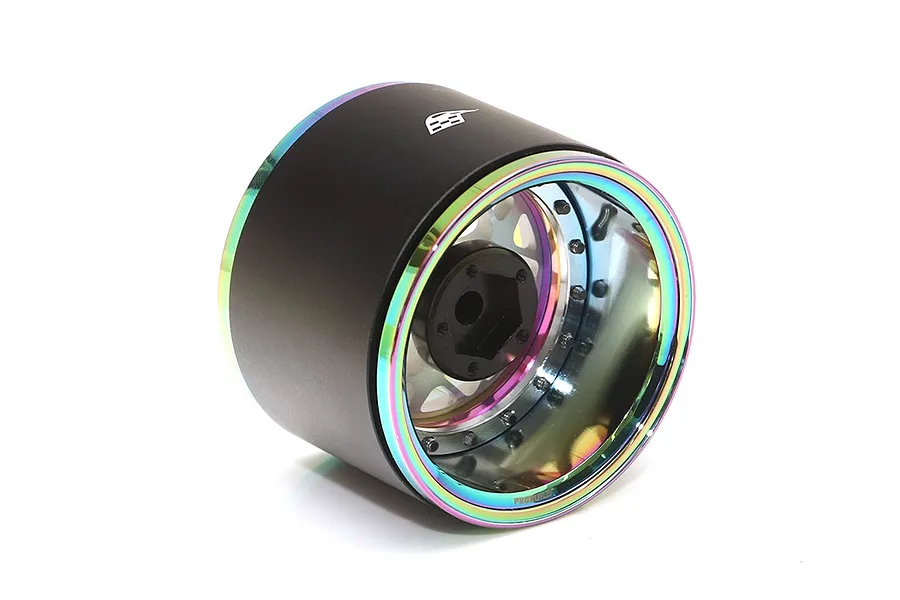 Boom Racing 1.9&amp;quot; Neo Chrome/Flat Silver Aluminium ProBuild Extra Wide LGB Adjustable Offset Beadlock Rims 2Pcs image 90805