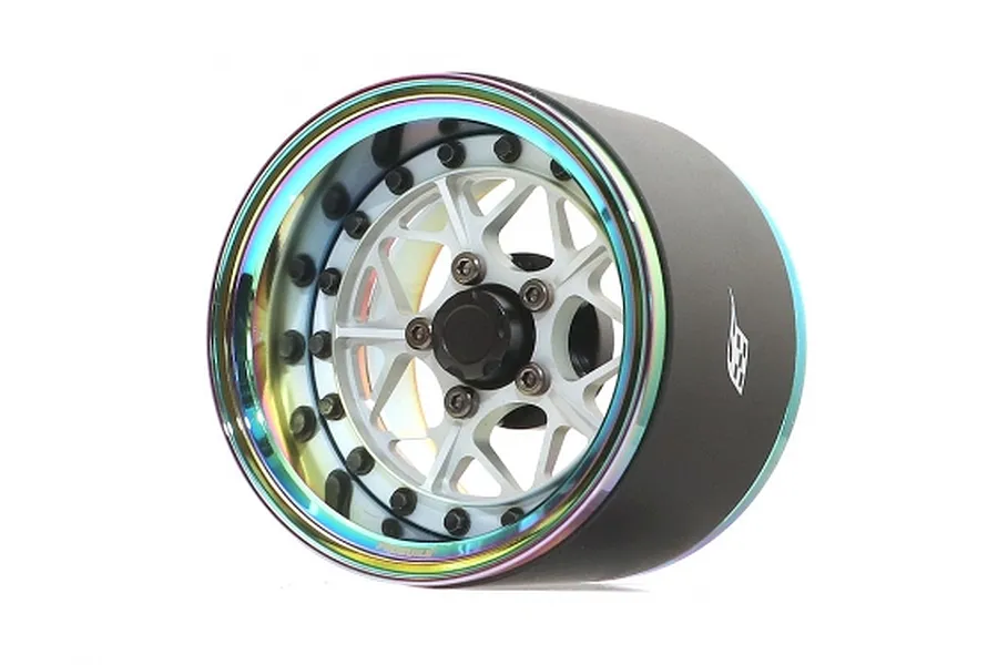 Boom Racing 1.9&amp;quot; Neo Chrome/Flat Silver Aluminium ProBuild Extra Wide LGB Adjustable Offset Beadlock Rims 2Pcs image 90807