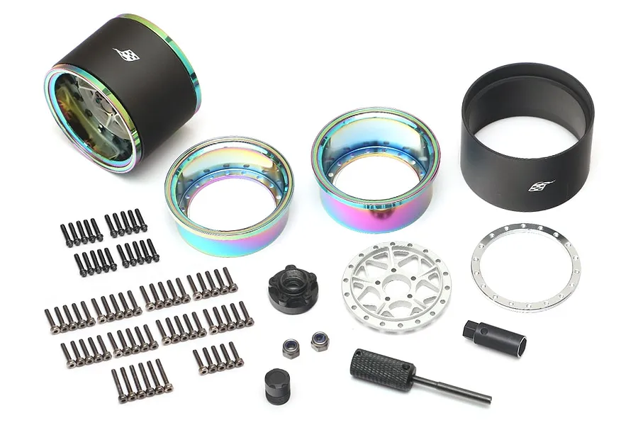 Boom Racing 1.9&amp;quot; Neo Chrome/Flat Silver Aluminium ProBuild Extra Wide LGB Adjustable Offset Beadlock Rims 2Pcs image 90808