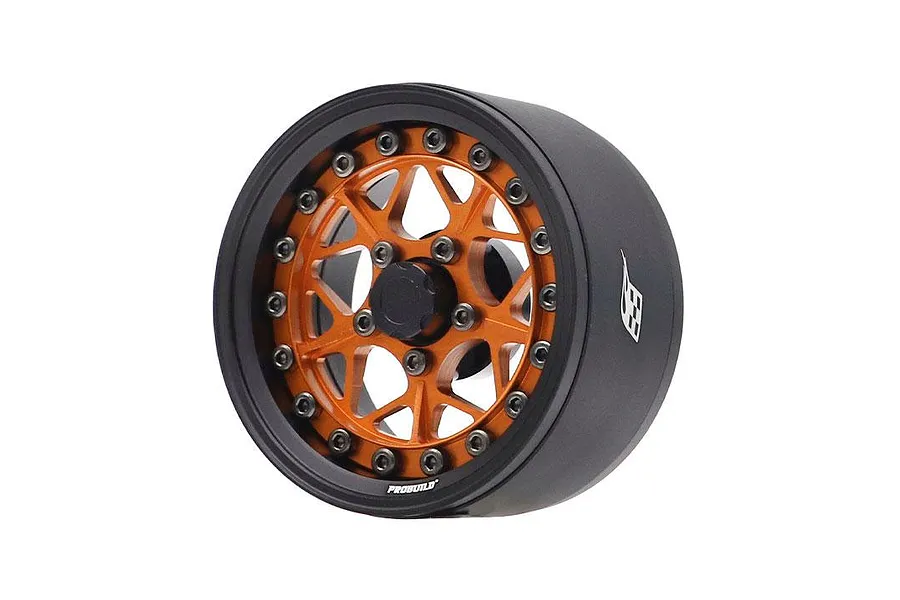 Boom Racing 1.9&amp;quot; Matte Black/Orange Aluminium ProBuild LGB Adjustable Offset Beadlock Rims 2Pcs image 90819
