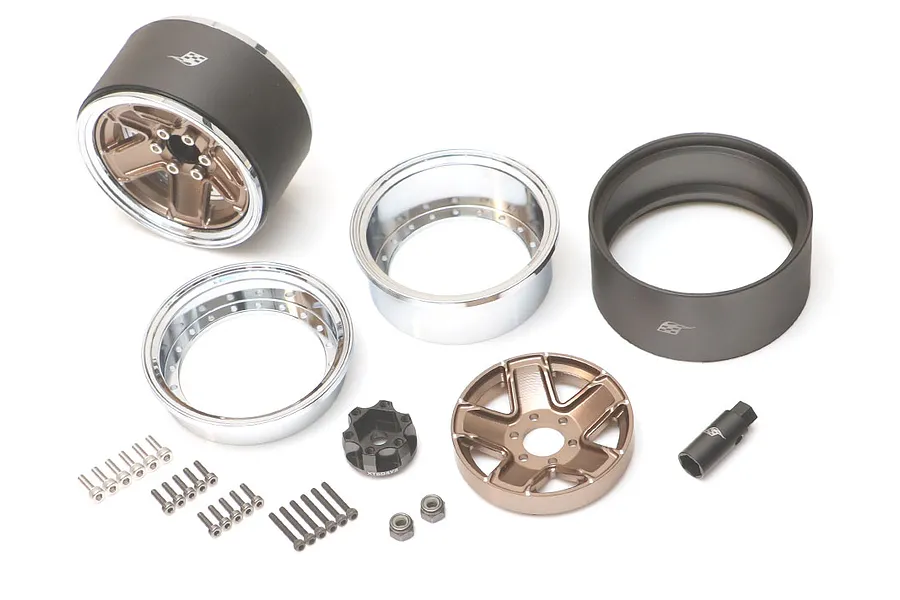 Boom Racing 2.2&amp;quot; Chrome/Bronze Aluminium ProBuild M13 Adjustable Offset Beadlock Rims 2Pcs image 90823