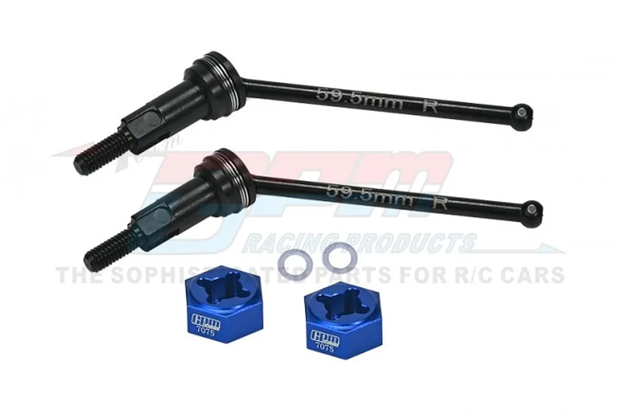 GPM Carbon Steel Rear CVD Driveshafts 2Pcs w/ Blue Aluminium Wheel Hexes image 90977