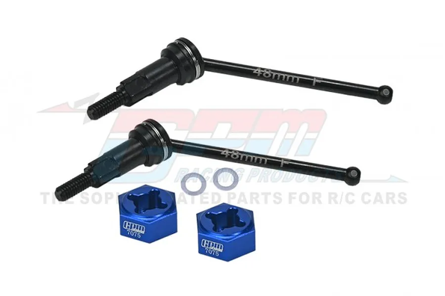 GPM Carbon Steel Front CVD Driveshafts 2Pcs w/ Blue Aluminium Wheel Hexes image 90986