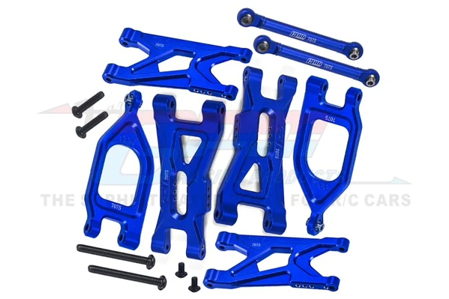 GPM Blue Aluminium Front &amp;amp; Rear Complete Suspension Arm Set w/ Linkages image 91039