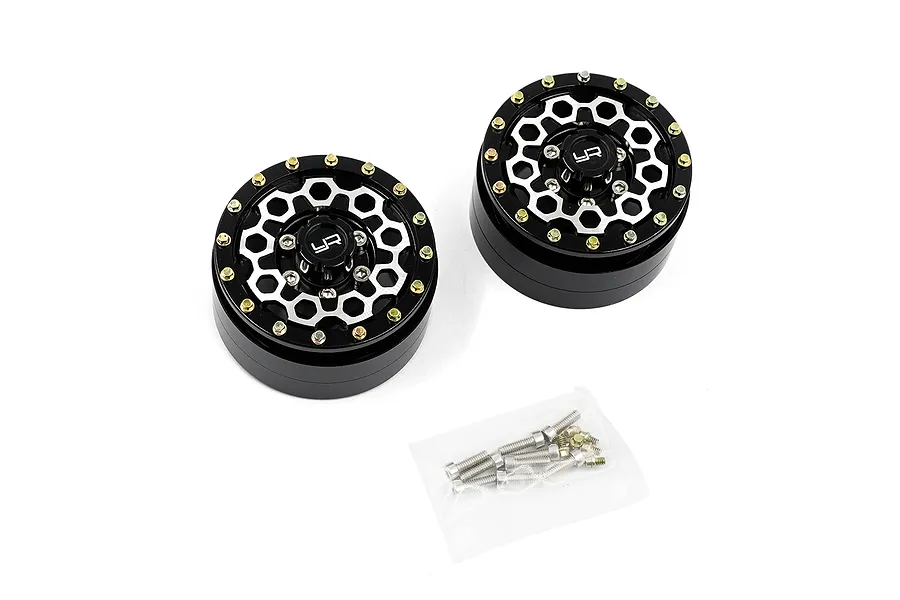 Yeah Racing 1.55&amp;quot; Black Aluminium CNC Machined 10 Spoke Beadlock Rims 2Pcs image 91689