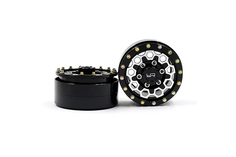 Yeah Racing 1.55&amp;quot; Black Aluminium CNC Machined 10 Spoke Beadlock Rims 2Pcs image 91690