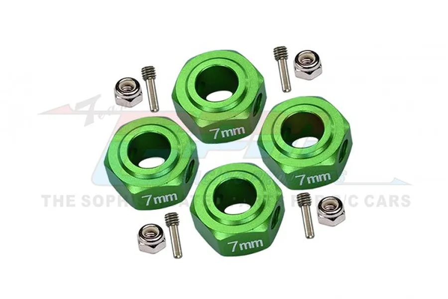 GPM Green Aluminium 12x7mm Hex Adapters 4Pcs w/ Hardware image 91730