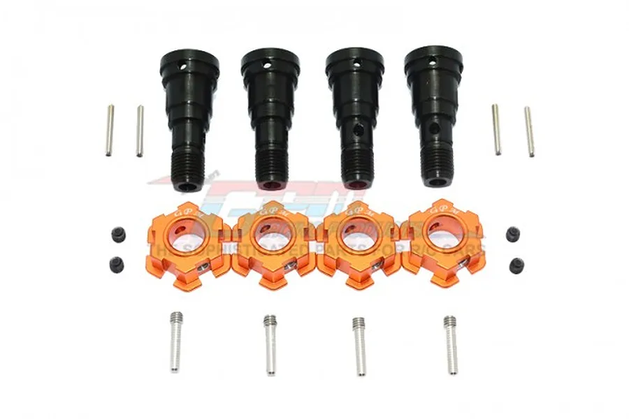 GPM Hardened Steel Front &amp;amp; Rear Universal CVD Joints w/ Orange Aluminium Wheel Hexes Set image 91733