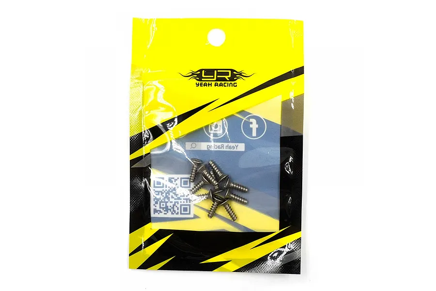 A pack of Yeah Racing 3x10mm titanium countersunk screws in a yellow and black branded plastic bag.
