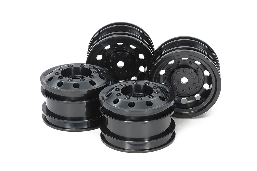 Tamiya 1.9&amp;quot; TGS Semi-Truck Black Rims 4Pcs image 92024