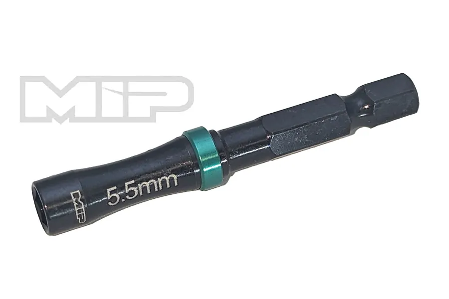 MIP 5.5mm G2 Speed Tip nut driver bit with a black finish, green anodized ring, and laser-etched size marking on a white background.
