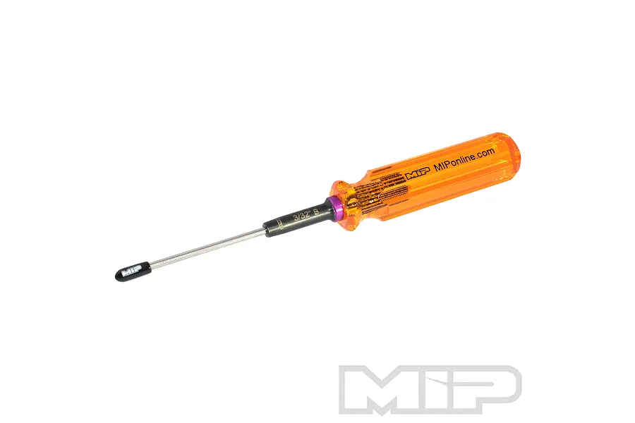 MIP 3/32 inch G2 ball tip hex driver with a translucent orange handle and black metal shaft against a white background.