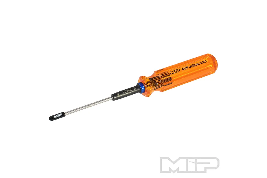 MIP 2.5mm G2 ball hex driver with an orange translucent handle and a black metal shaft against a white background.