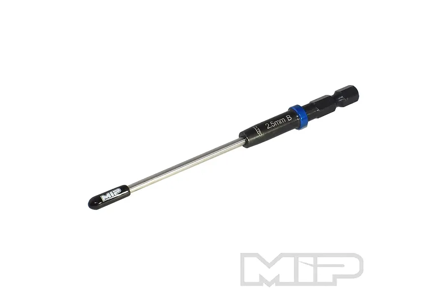 MIP 2.5mm G2 ball speed tip hex driver bit with a black shaft, blue collar, and MIP branding on a white background.