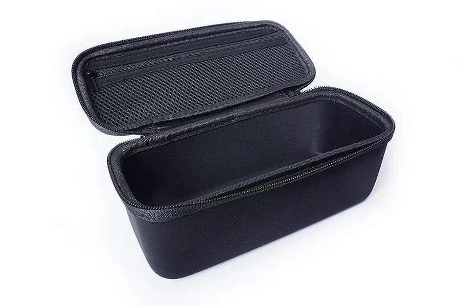 An open black Koswork hard case with a zippered mesh pocket inside the lid, set against a plain white background.