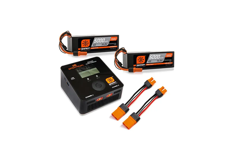Spektrum Smart Powerstage Bundle w/ 2 5000mAh 14.8V 100c LiPo Batteries &amp;amp; S2100 Charger w/ IC3/IC5 Adaptor image 92929