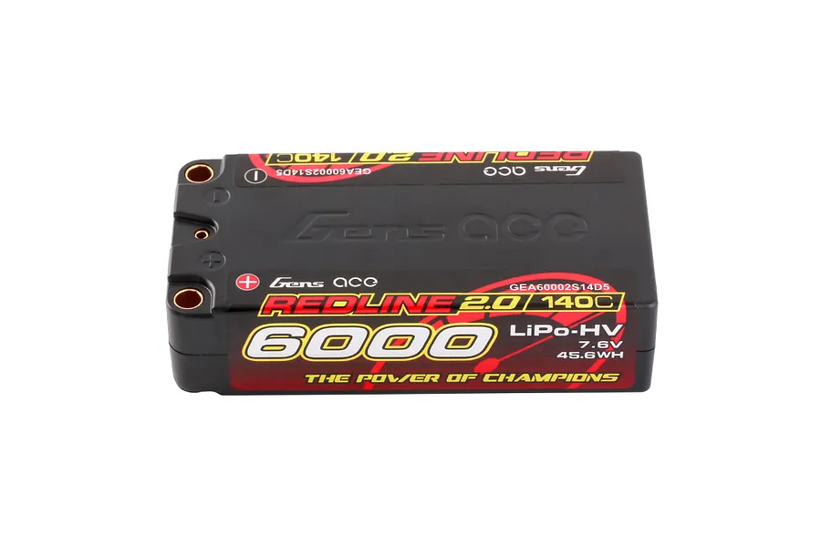 Gens Ace Redline 2.0 7.6V 6000mAh 140C HV Short Hard Case 2S2P LiPo Battery image 93595