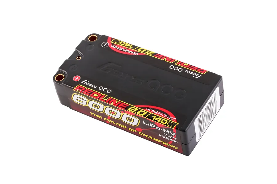 Gens Ace Redline 2.0 7.6V 6000mAh 140C HV Short Hard Case 2S2P LiPo Battery image 93596