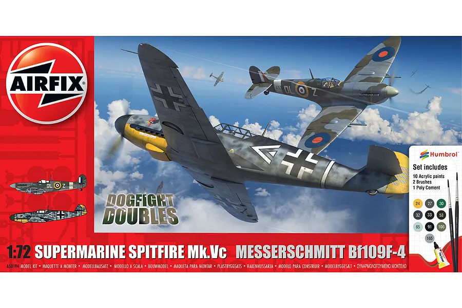 Airfix 1/72 Supermarine Spitfire Mk.Vc &amp;amp; Bf109F-4 Dogfight Double Scaled Plastic Model Starter Kit image 93815