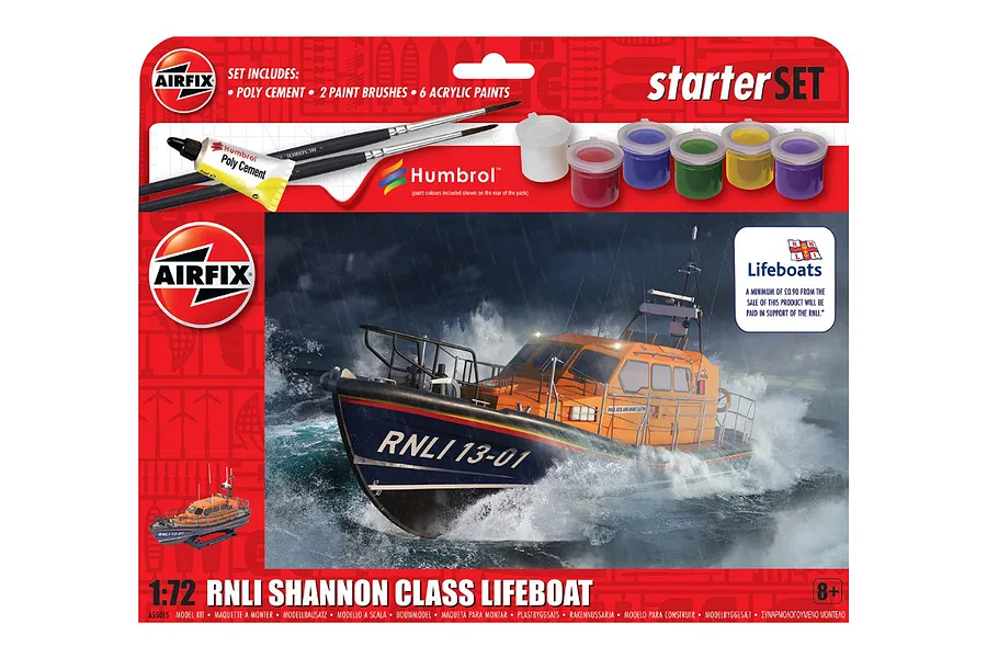 Airfix 1/72 RNLI Shannon Class Lifeboat Scaled Plastic Model Starter Kit image 93820