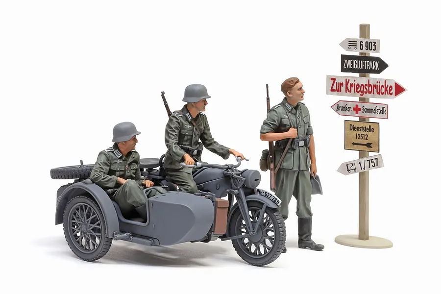 Tamiya 1/35 German KS600 Motorcycle with Sidecar Scaled Plastic Model Kit image 93837