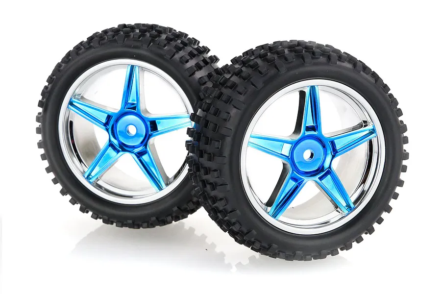 HSP 2.3&amp;quot; Rear Buggy Tyres on Blue Chrome Rims - Wheels 2Pcs image 9397