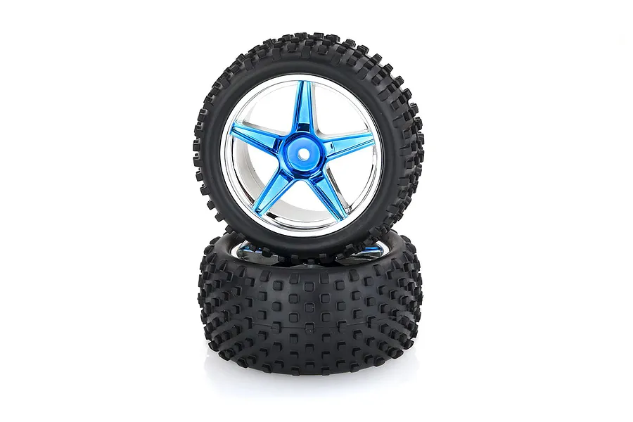 HSP 2.3&amp;quot; Rear Buggy Tyres on Blue Chrome Rims - Wheels 2Pcs image 9398