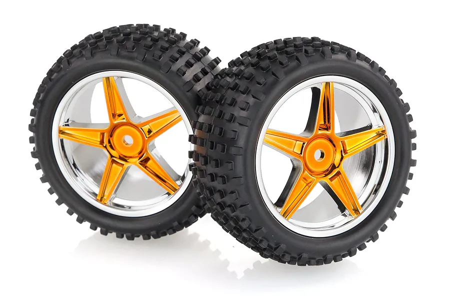 HSP 2.3&amp;quot; Rear Buggy Tyres on Orange Chrome Rims - Wheels 2Pcs image 9400