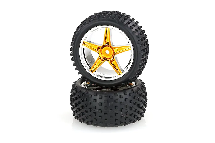 HSP 2.3&amp;quot; Rear Buggy Tyres on Orange Chrome Rims - Wheels 2Pcs image 9401