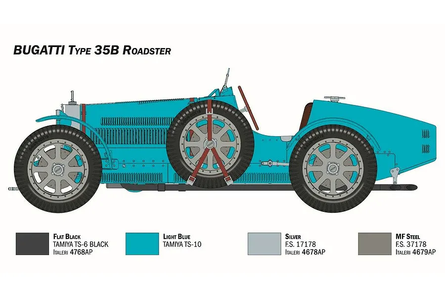 Italeri 1/12 Bugatti 35B Roadster Scaled Plastic Model Kit image 94008