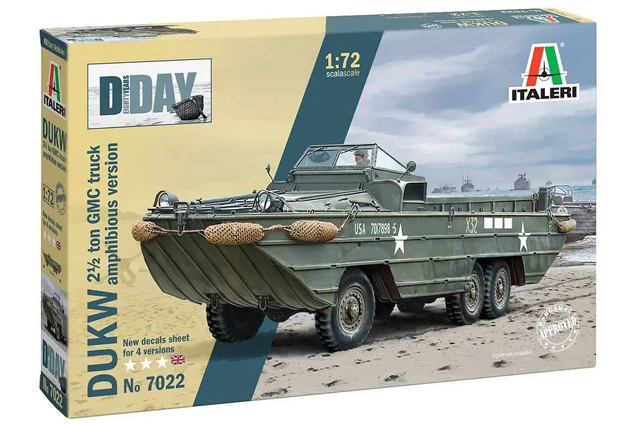 Italeri 1/72 scale DUKW D-Day 80th Anniversary amphibious truck plastic model kit box art.