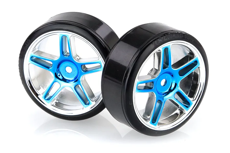 HSP 1.9&amp;quot; Drift Tyres on Blue Chrome Rims - Wheels 2Pcs image 9421