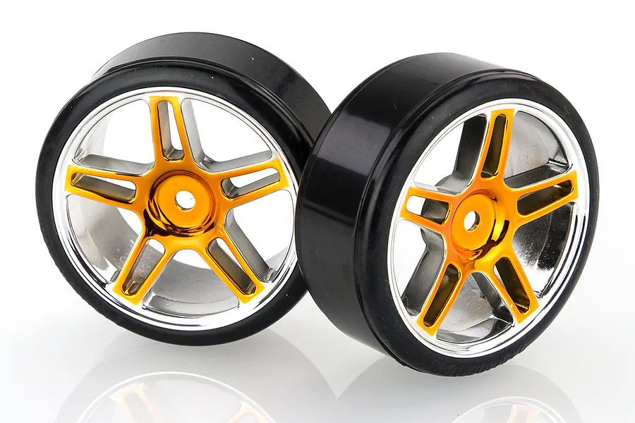 HSP 1.9&amp;quot; Drift Tyres on Orange Chrome Rims - Wheels 2Pcs image 9424